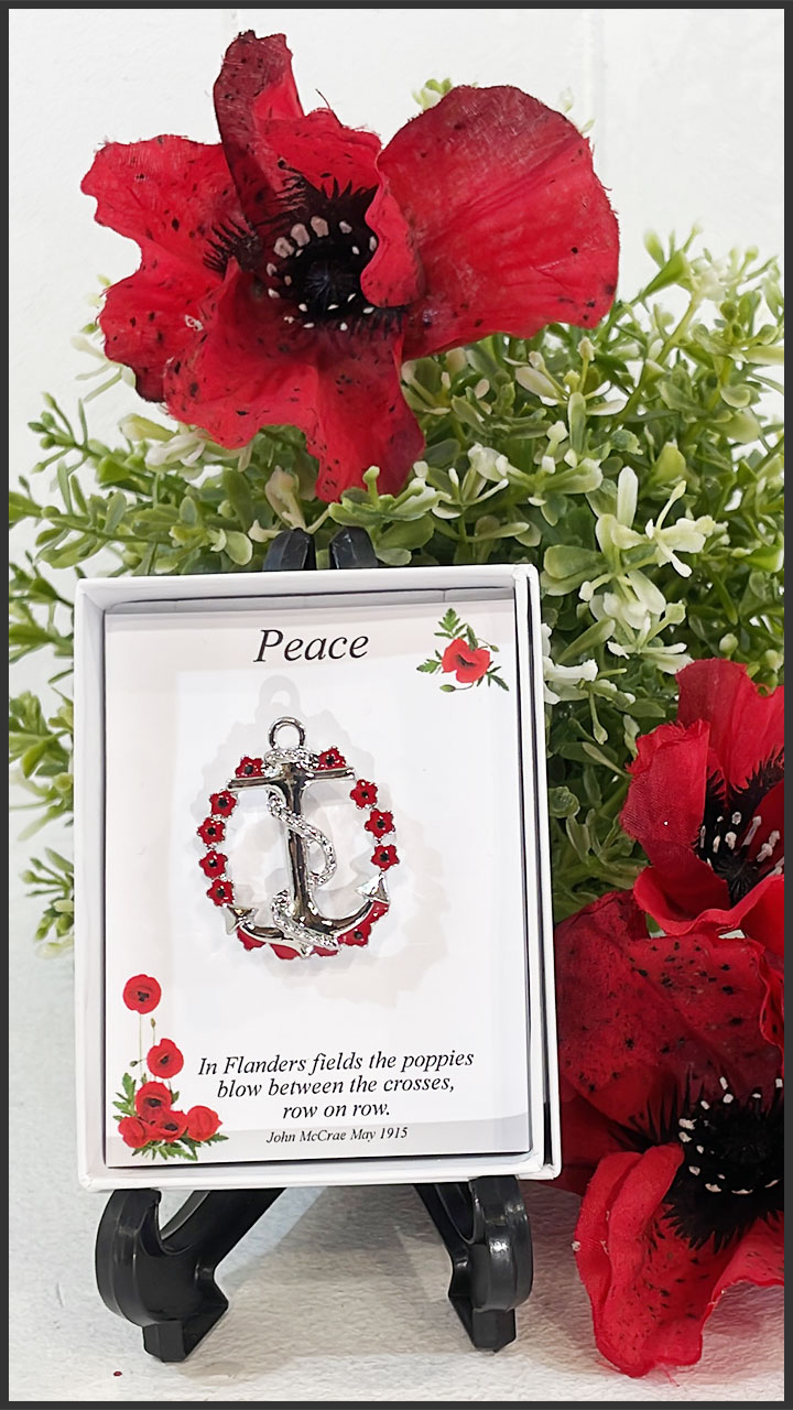 P1038 Anchor Circle Poppy Brooch