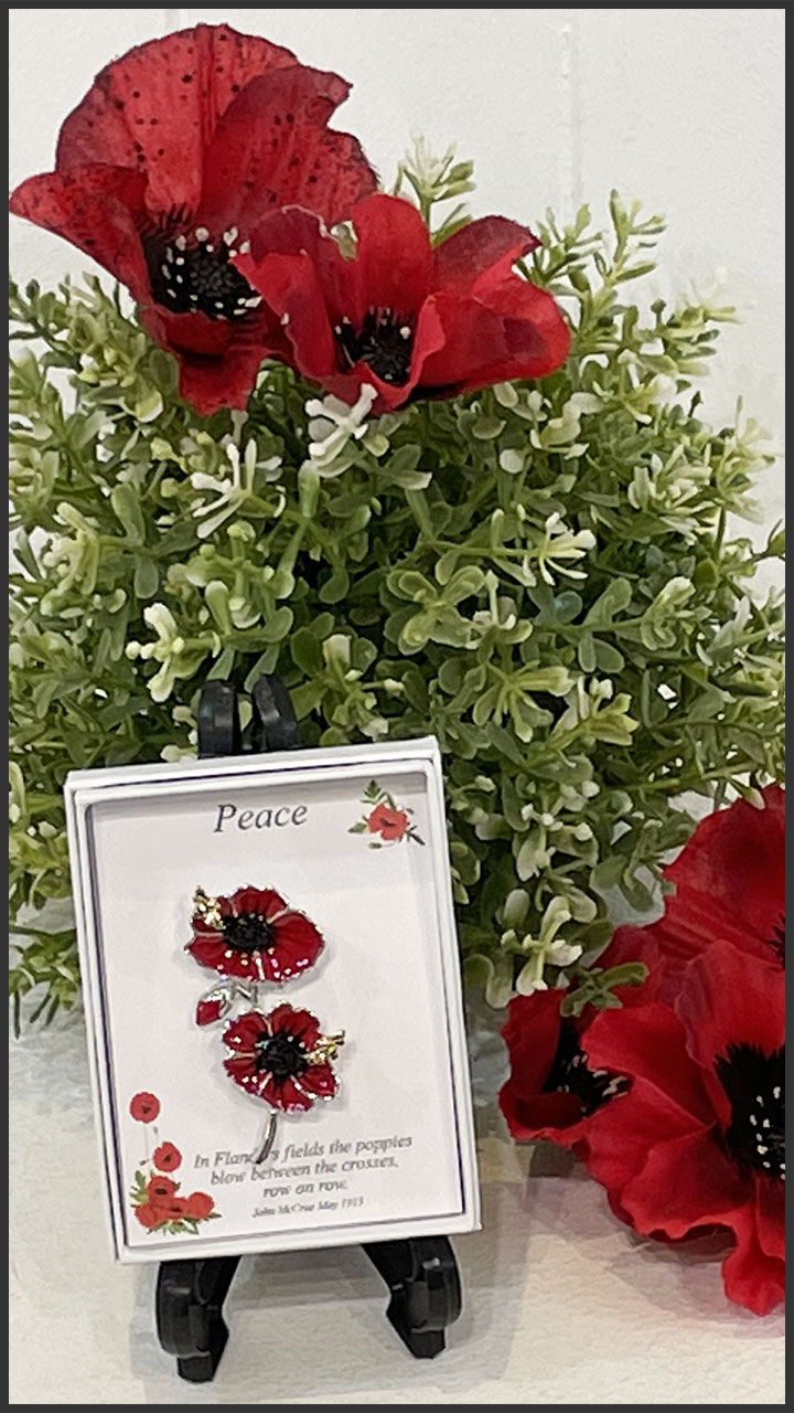 P0153 Two Poppies with Bees Brooch